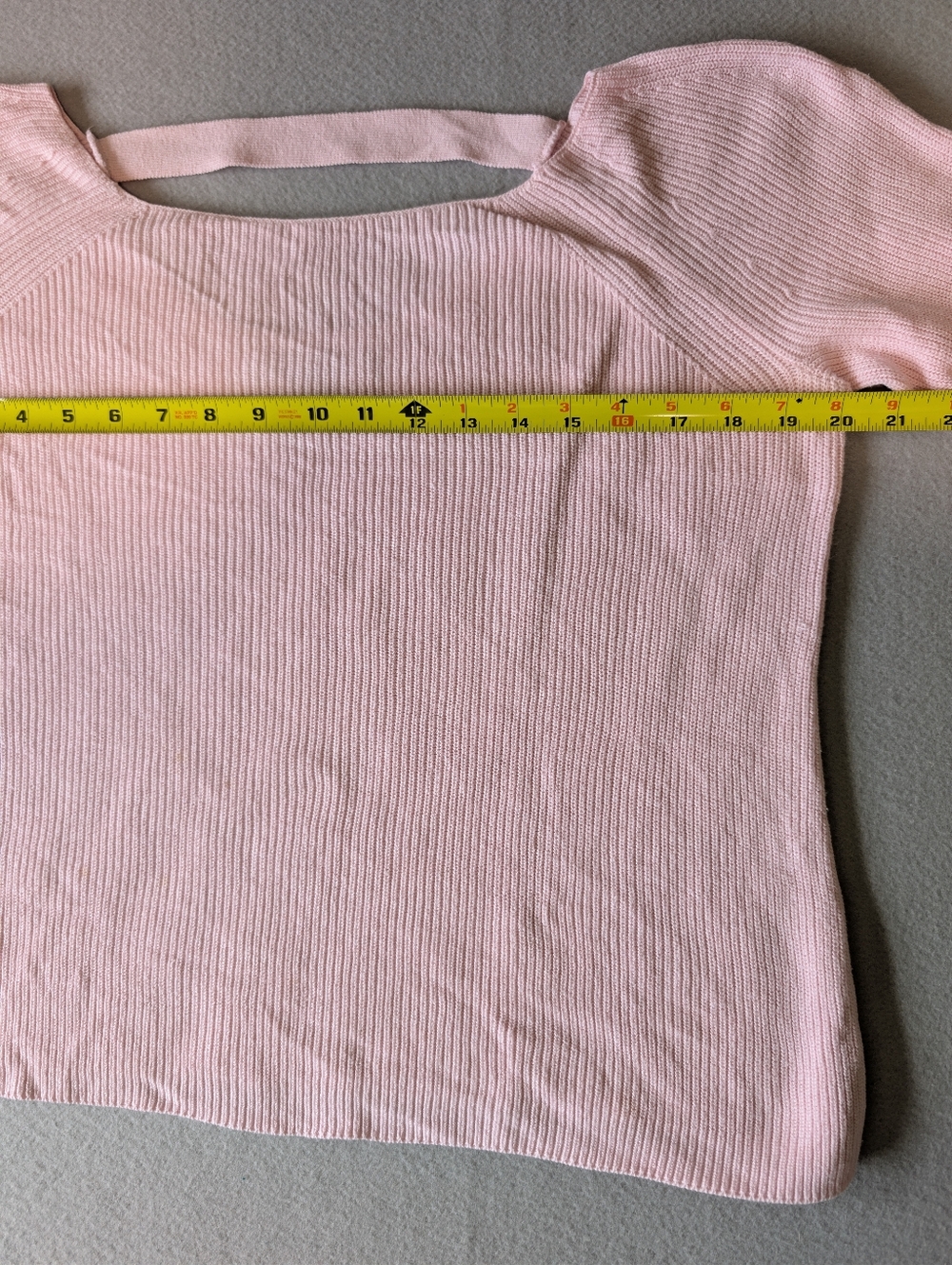 LOFT Pink Strappy Back Bell Sleeve Ribbed Knit Cotton Silk Blend Sweater Size M - Picture 9 of 12